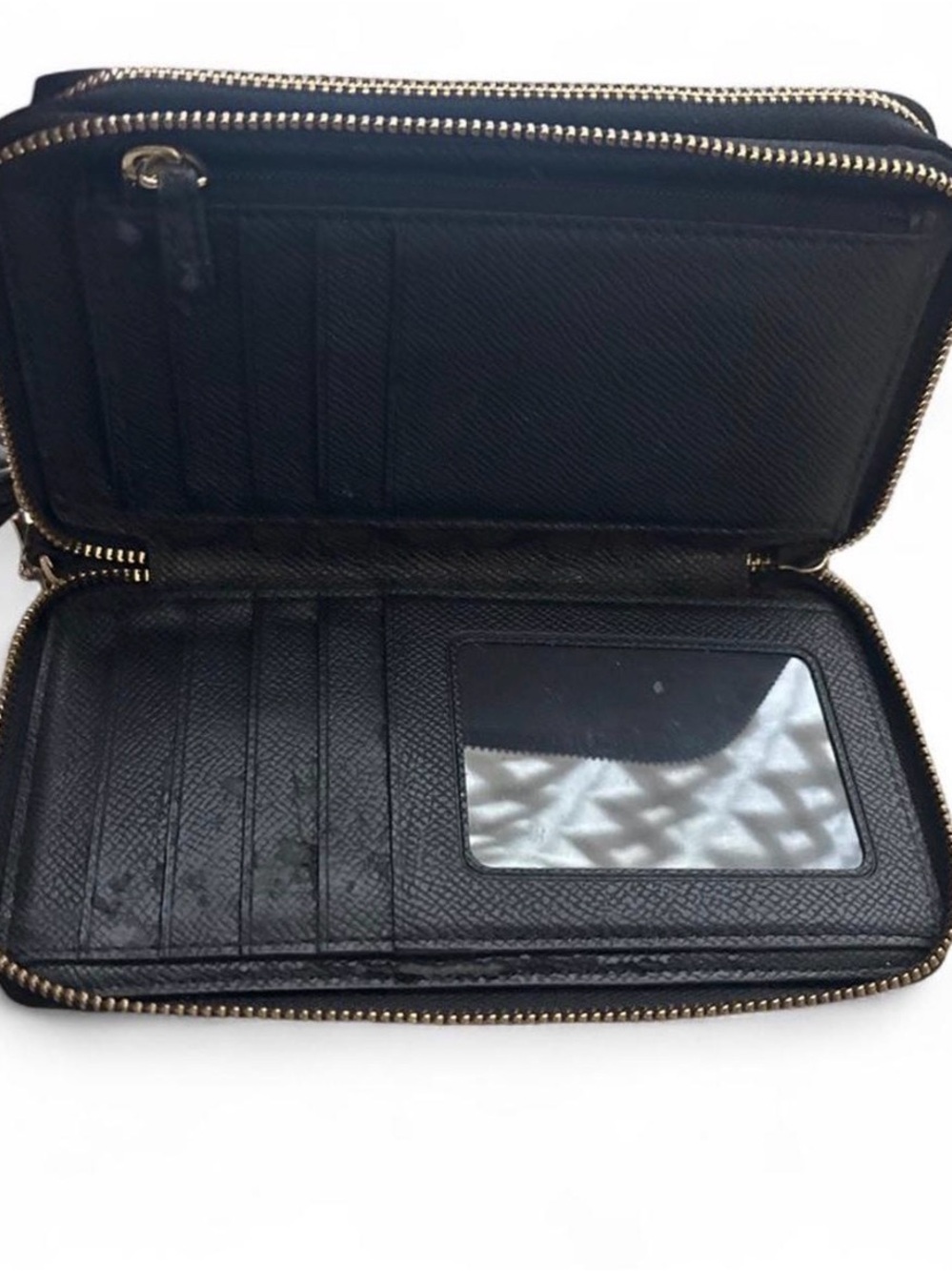 Coach Black Pebbled Leather Zip Wallet with Gold Logo - Picture 2 of 4